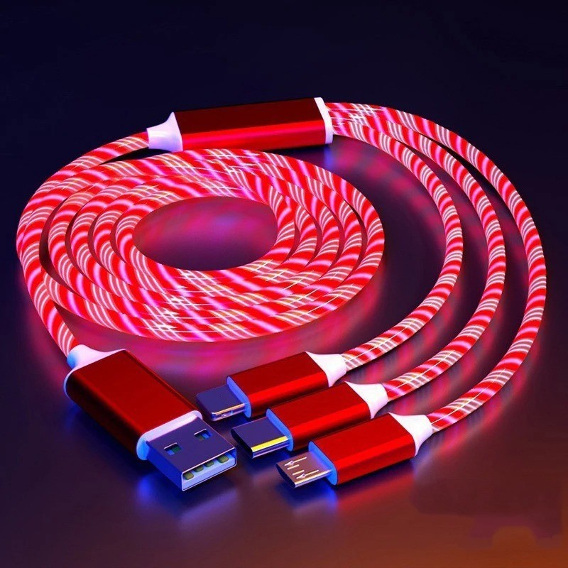 LED 3 in 1 Fast Charging Cable USB Type C Charger Cord for iPhone Samsung gallery