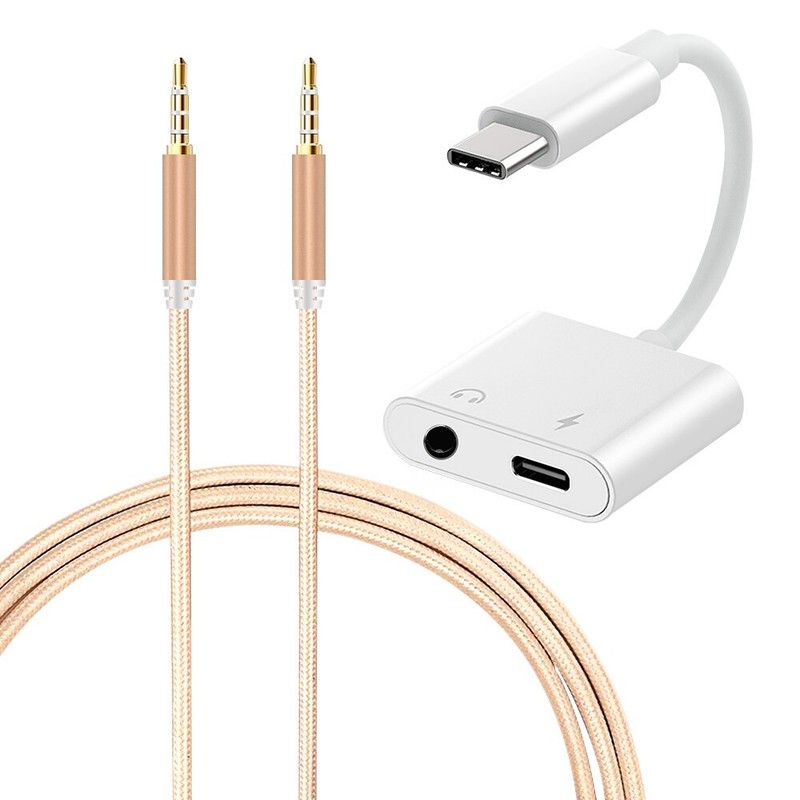 Good Quality 2in1 Type C to 3.5mm Audio Aux Male to Male Cable For OnePlus 9 USA