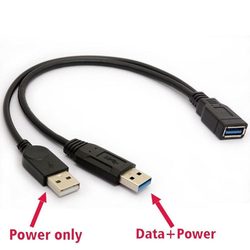 USB 3.0 Cable Dual Power Charge Cables Y Adapter Type A Lead Male Female 30cm gallery