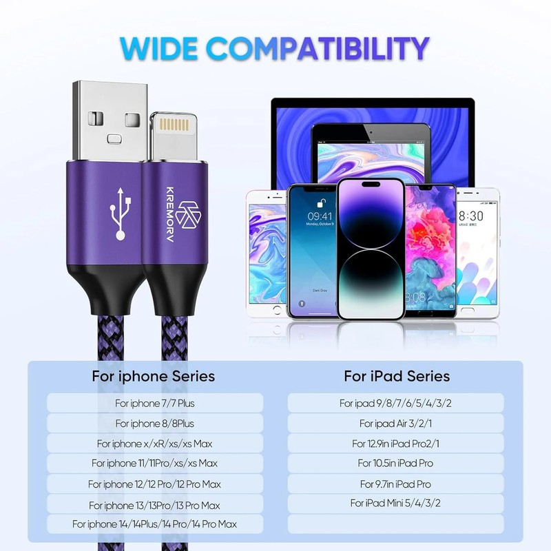 Iphone Charger 5 Pack 10 Ft USB Lightning Cable Apple Mfi Certified Cable Fast C gallery