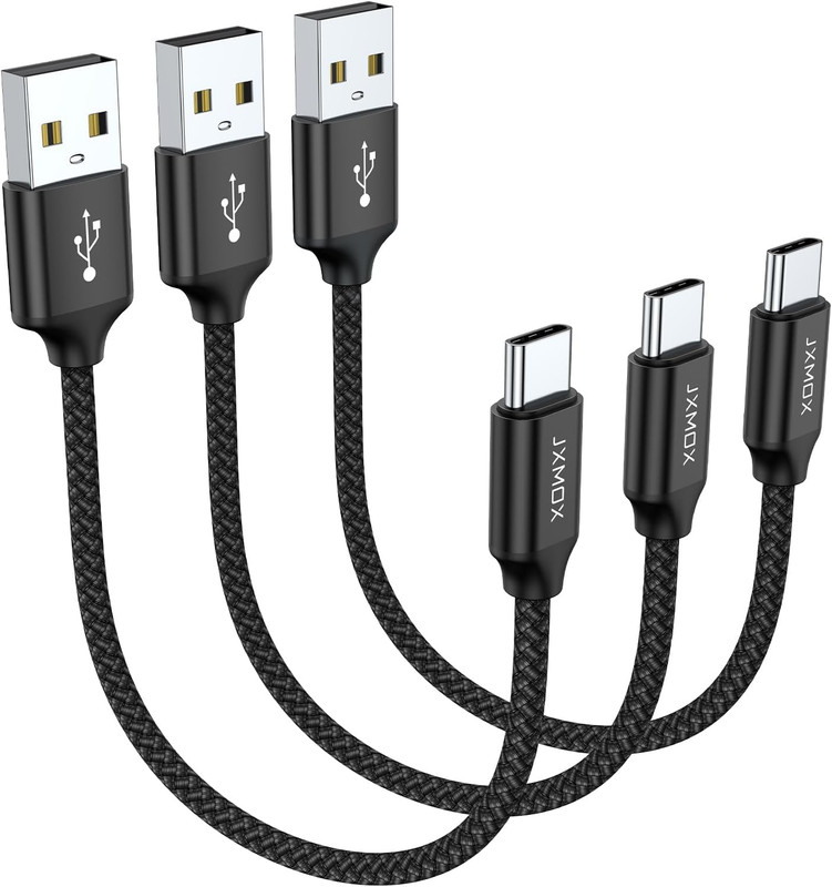 JXMOX Short USB C Cable (0.5Ft 3-Pack), USB a to Type-C Charger Cord 3.1A Fast C
