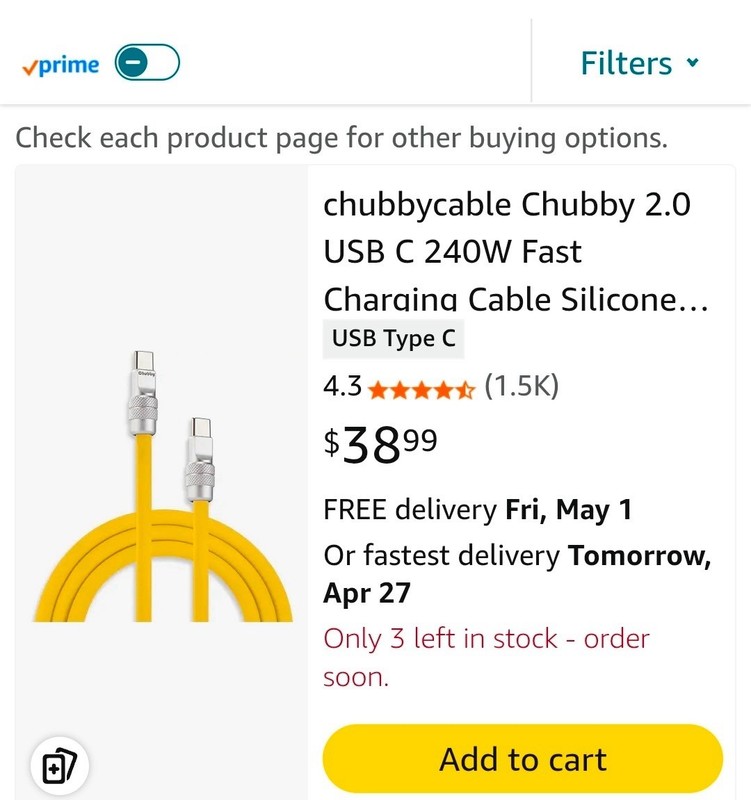 chubbycable Chubby 2.0 USB C 240W Fast Charging Cable 19.6ft new gallery