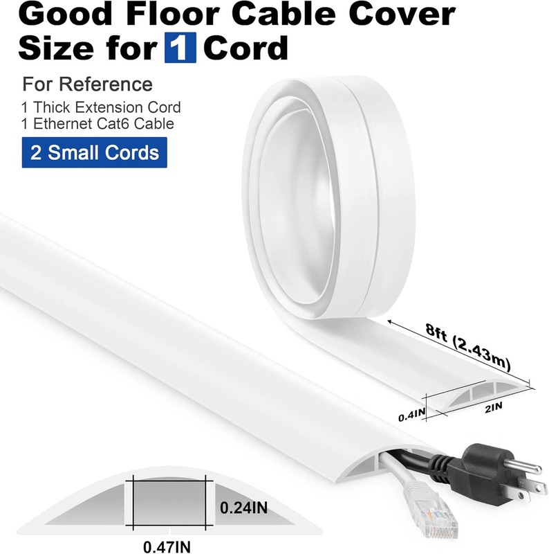 8FT White Low Profile Wire Cover - Extension Cord Cover, Medium-8ft, gallery