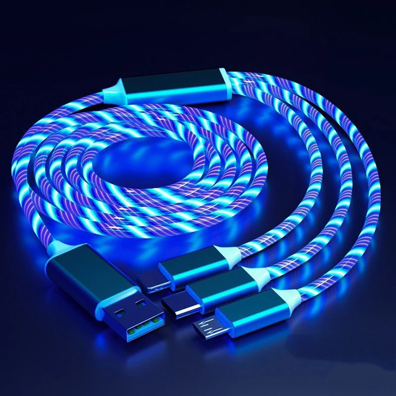 Glowing LED 3 IN 1 Cable For Samsung Xiaomi iPhone Flowing Streamer Light gallery