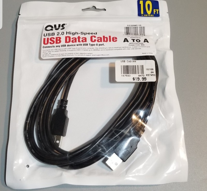 USB A to A DATA CABLE 2.0 High-Speed 10 Ft Cable NEW