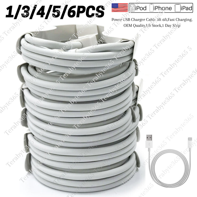 3Ft 6Ft USB Fast Charger Cable For iPhone 14 13 12 11 8 6 5 SE Charging Cord Lot