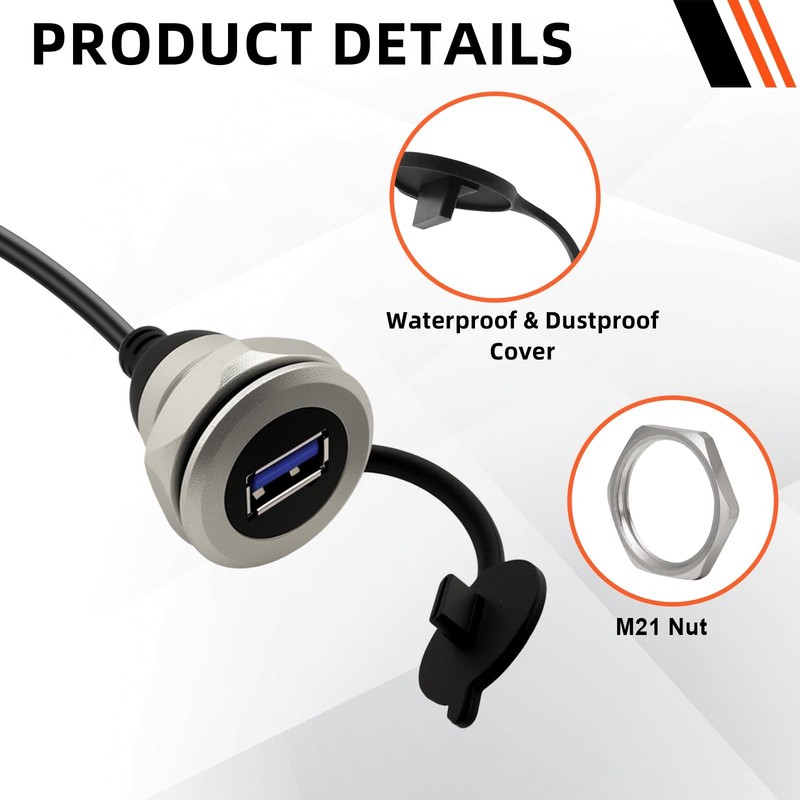USB3.0 Threaded Fixed Mount Cable Al Shell USB A Male to Female Embedded Moun... gallery