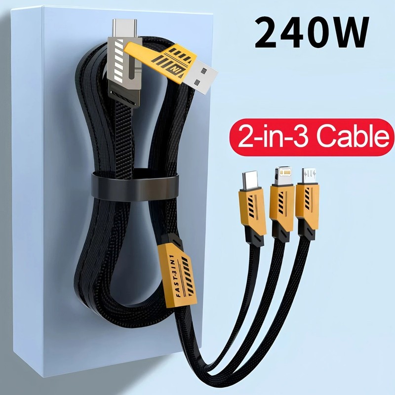 3 In 2 240W Fast Charging Cord For Micro USB Type C Charger Cable 1.2m Multi Usb gallery