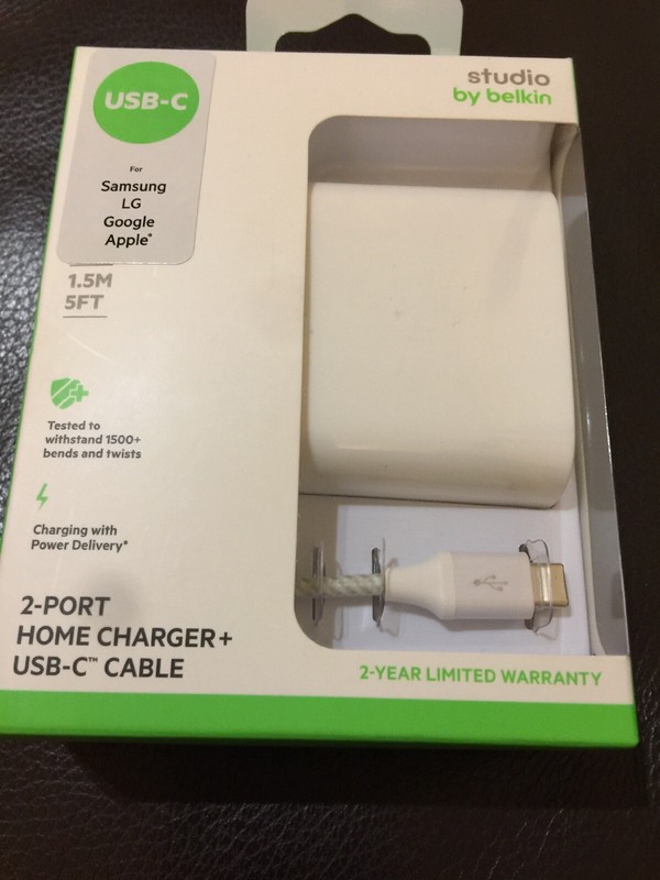 Brand New Belkin 2-Port Home Charger + USB-C Cable for Samsung LG Google Apple