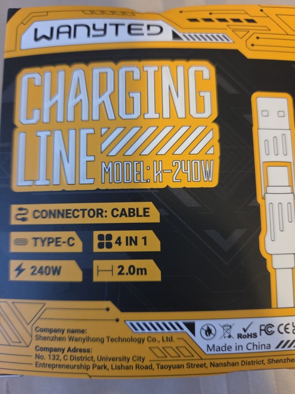 Wanyted Charging Line 4 In 1 Connector Cable 240w Charger Type-C