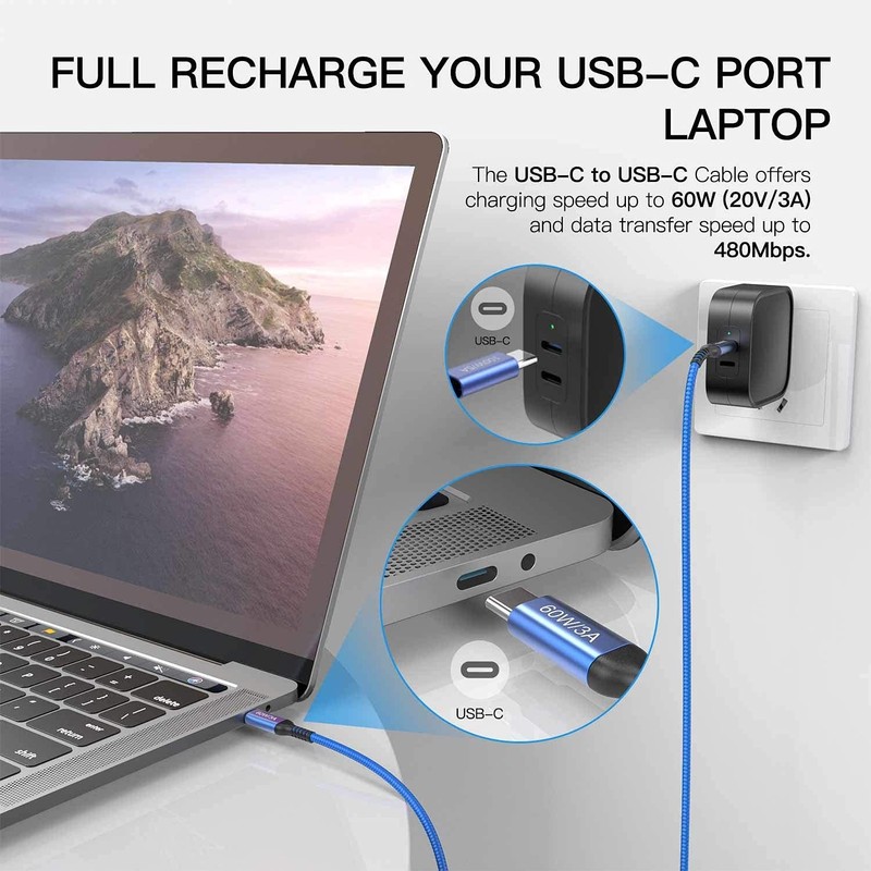 USB C to USB C Charging Cable 10ft 60W [2-Pack], Long Type C Super Fast Charg... gallery