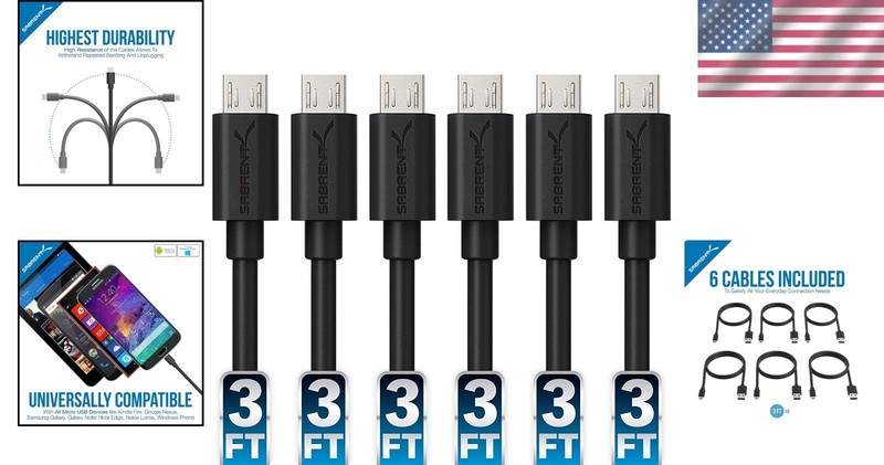 Fast Charge 6-Pack 90 cm Micro USB Cables - Compact and Versatile for Travel gallery