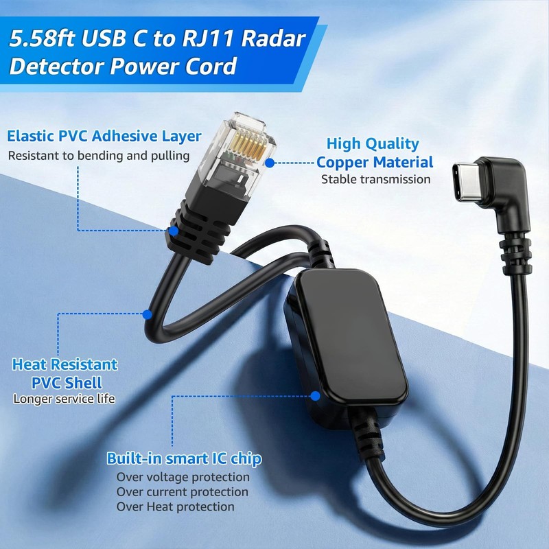 5.5ft USB-to RJ11 Power Cord Radar Detector Power Cord for Escort MAX360 Redl... gallery