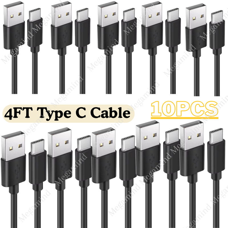 10 Pack For Samsung S23 S22 S21 S20 USB Type C Fast Charging Charger 4FT Cable
