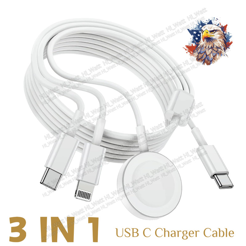 For Apple iPhone Watch iWatch 3 in 1 Magnetic Type-C Charger Cord Charging Cable