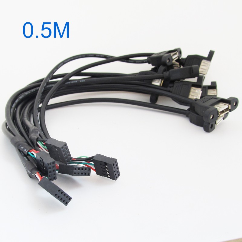 5pcs 50cm 2 Port USB A Female to Internal 2×5 way 9 Pin Header Adapter Cable