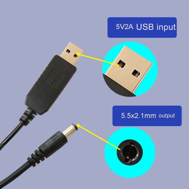 3.28ft Length 5V USB to 3V DC5521 Plug Male Power Adapter Line Charging Cord gallery