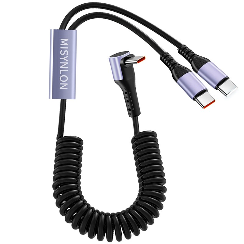 MISYNLON Right Angle USB C Splitter Coiled Cable, 90Degree Type C to…