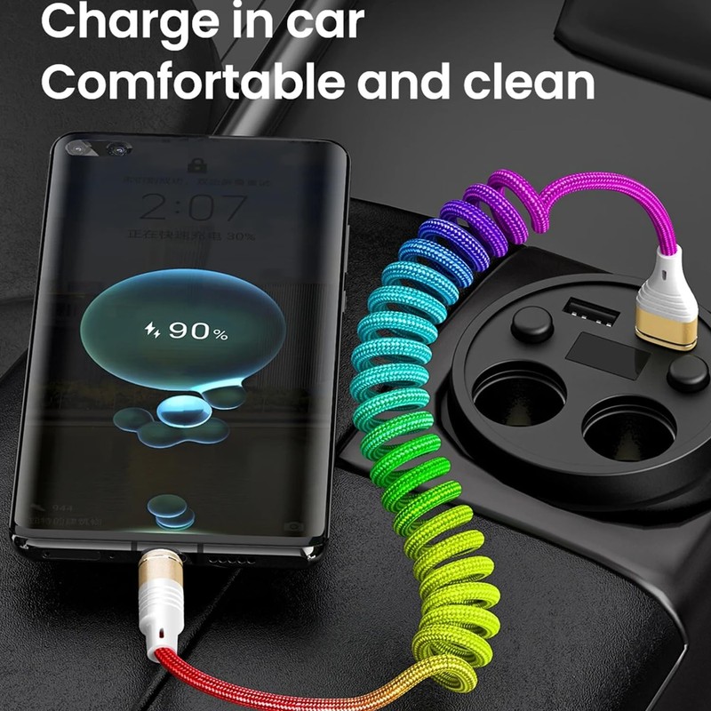 Rainbow Coiled Fast Charging Cable,USB Spring Retractable Charger Cable for C... gallery