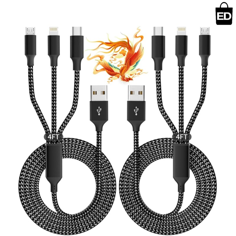 Elegant 2 Pack 4FT Braided USB Charging Cables - Compatible with All Devices