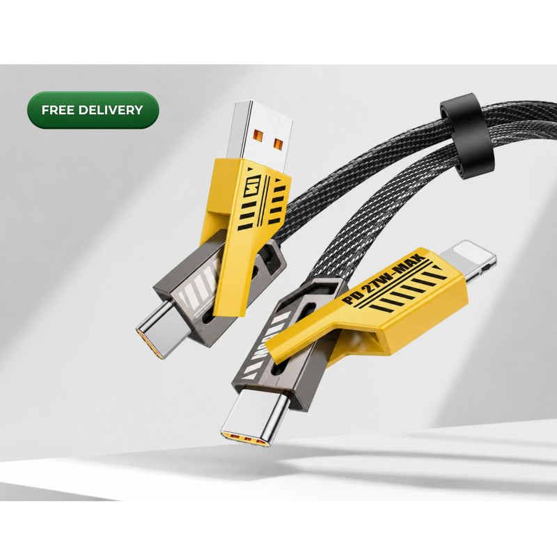 65W Fast Charging Cable 4 In 1 Braided USB C Micro USB Data Sync Cord 4FT