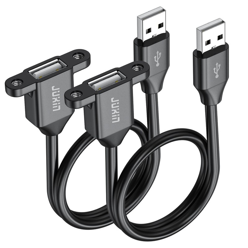 2 PCS USB 2.0 Male To Female Extension Cable Panel Mount 1.5 FT Cord Extender