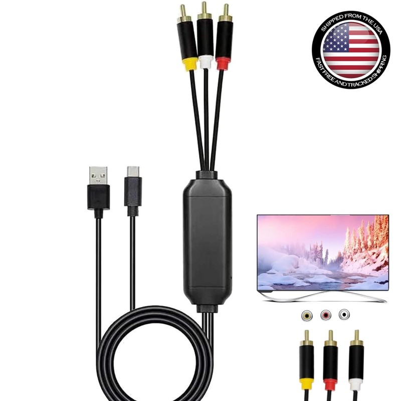 6Ft USB C to RCA Adapter – Plug and Play Screen Mirroring & USB Charging