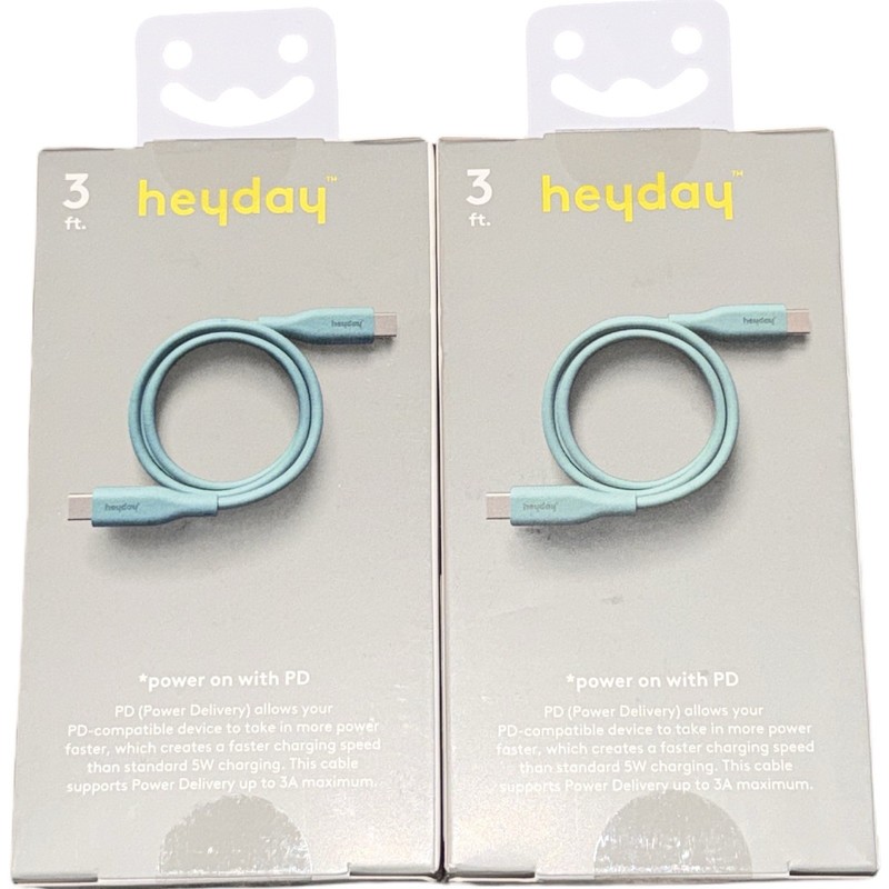 2 PACK Heyday 3 FT Fast Charging Cable USB-C to USB-C ~ Spring Teal ~ New In Box gallery