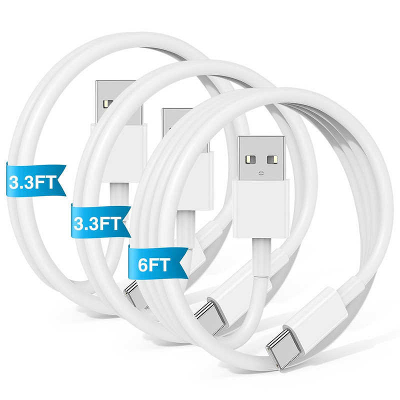 3-Pack CarPlay Cable for iPhone 17/16/15 & More - USB A to USB C 3.3FT/6FT
