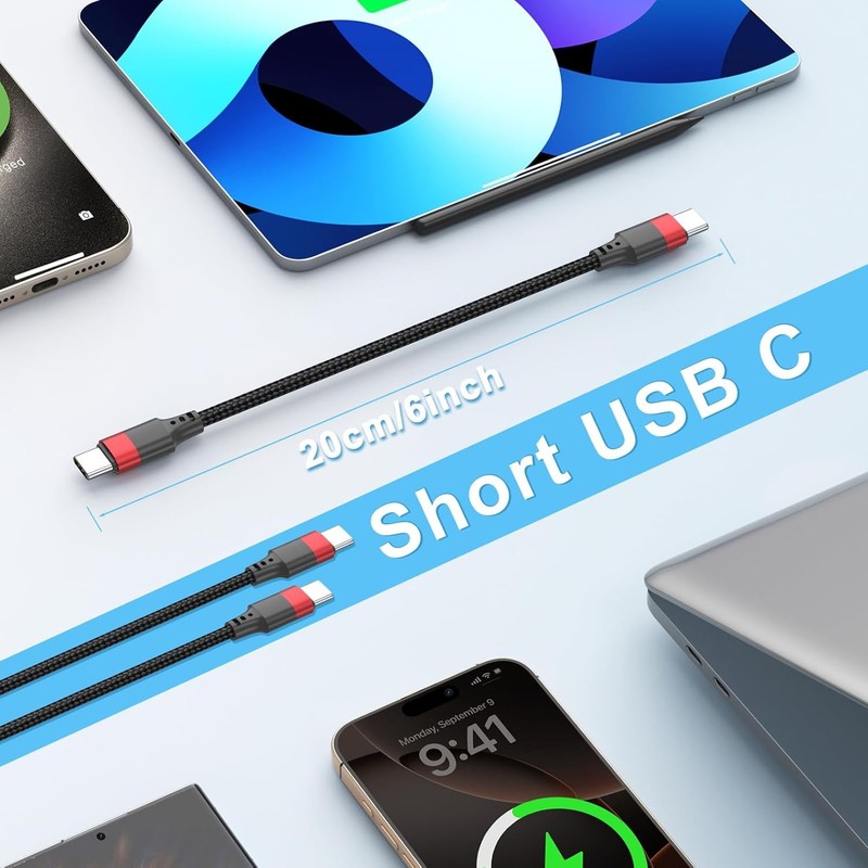 6 Inch USB C to USB C Cable , 3 Pack Short Fast Charging Cord Type C, 0.5 ft ... gallery