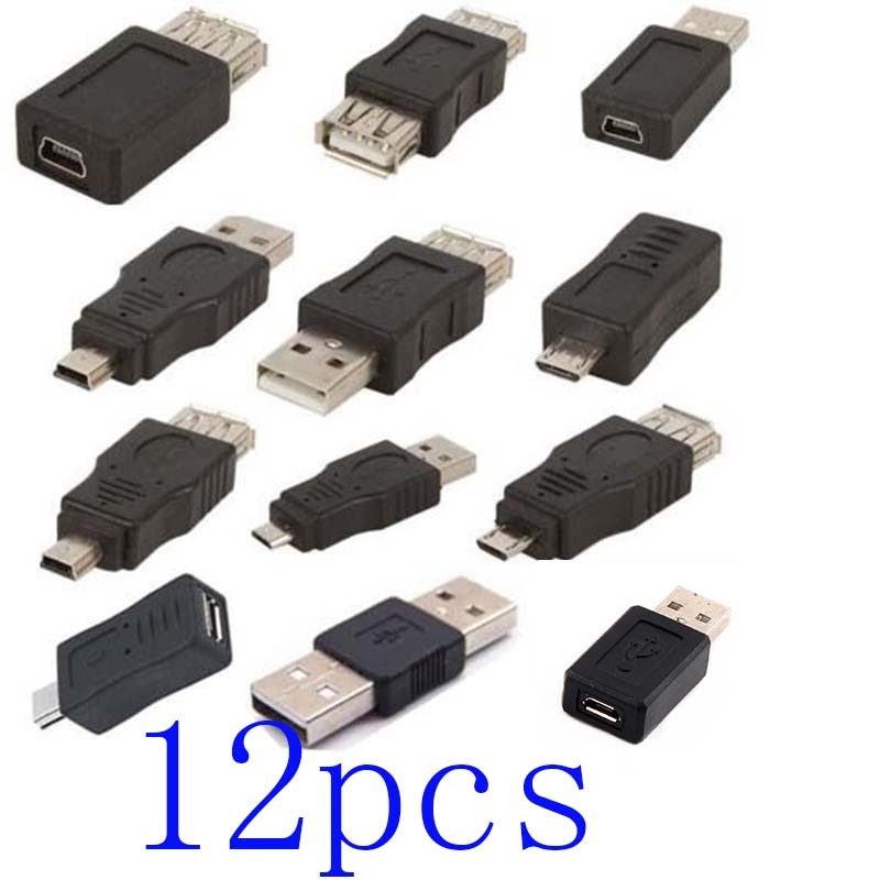 12pcs OTG USB2.0 male to female micro USB mini changer adapter converter data