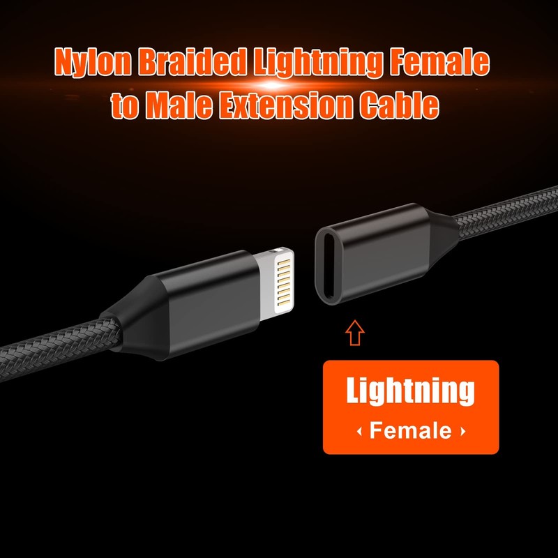 for iPhone Charger Extension Cord,[Apple MFi Certified] Black-Braided/3FT gallery