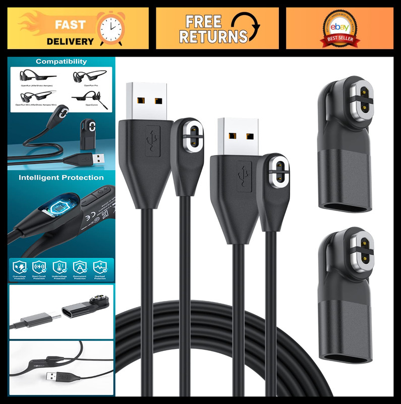 USB C Charging Cable & Adapter for Aftershokz Headphones – 4-Pack, Compatible wi