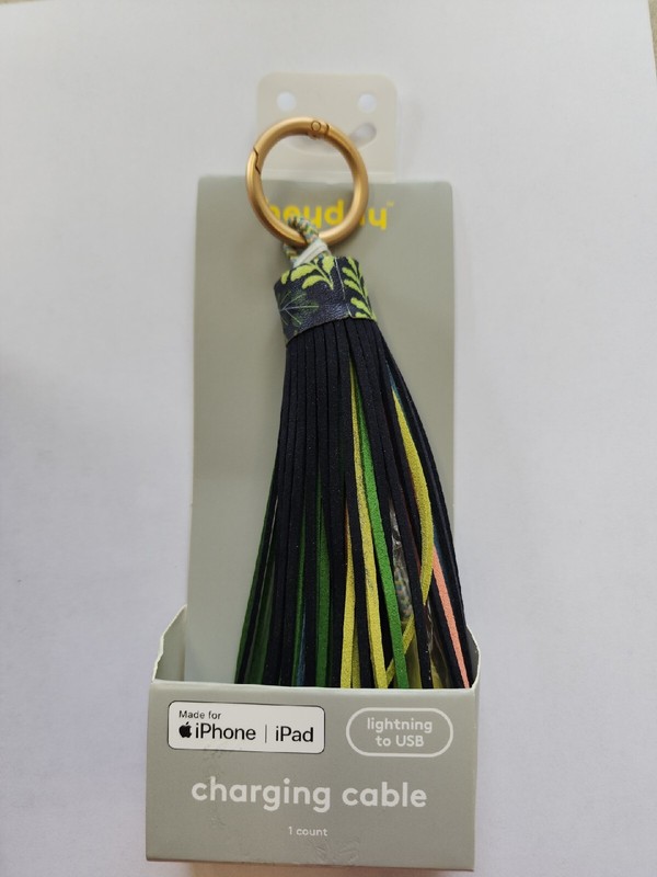 Heyday with Aliyah Salmon 12" LTNG to USB-A Tassel Keychain Cable fits iPhone