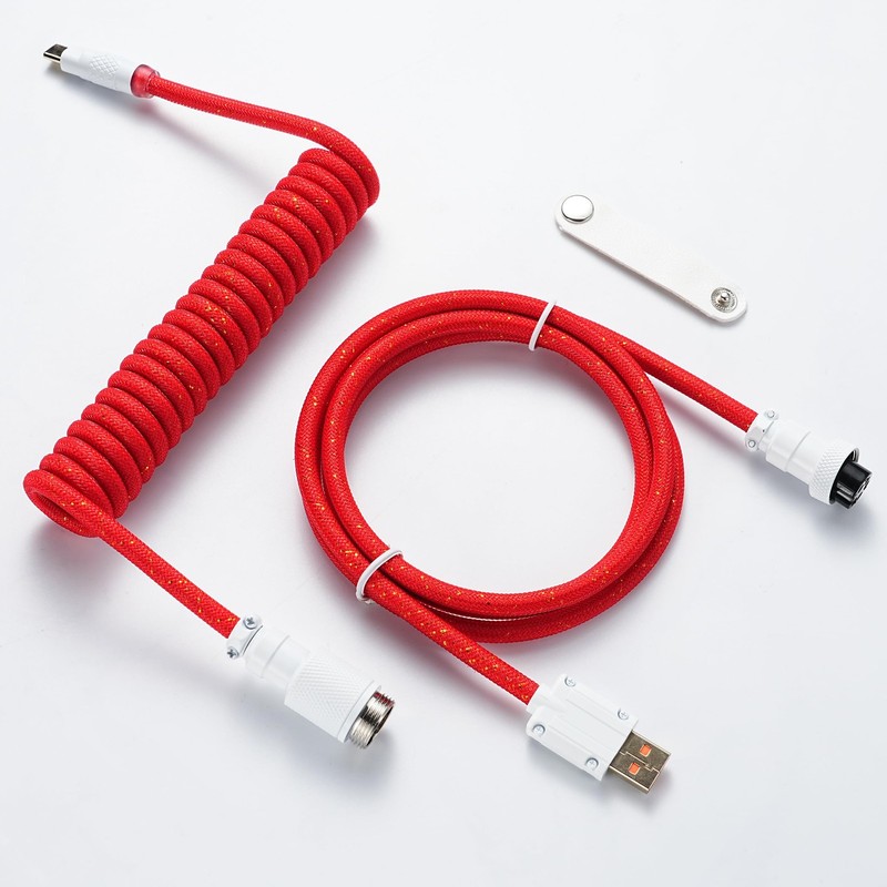 Coiled Keyboard Cable USB-to USB-A 1.5M, Double-Sleeved Braided with Detachab…