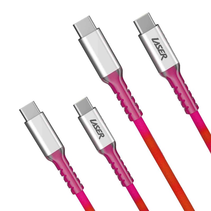 Laser 2M Long USB-C to USB-C Cable Pack – Fast Charge, Rainbow, Durable Braided