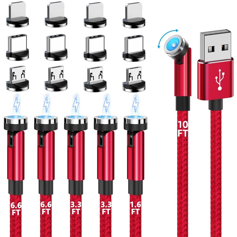Magnetic Charging Cable, 540° Rotation Magnetic Phone Charger (6-Pack,1.6ft/3…