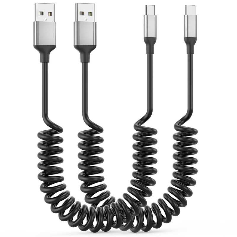 Coiled USB C Cable for Car 2Pack, 3A USB Type C Charger Cable Fast Charging, ..
