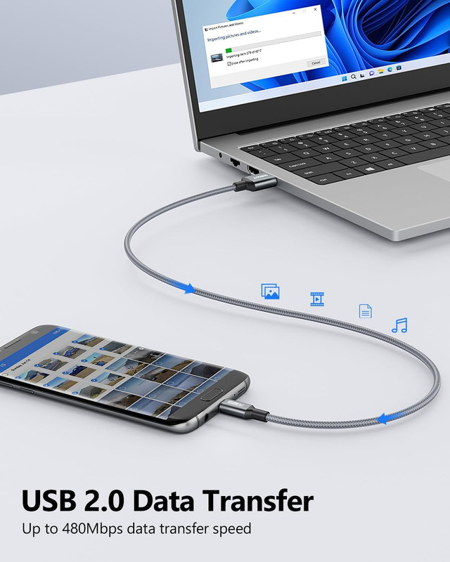 Short Micro USB Cable [3-Pack,1.5Ft], Nylon Braided USB to Micro USB 2.0 Fast Ch gallery