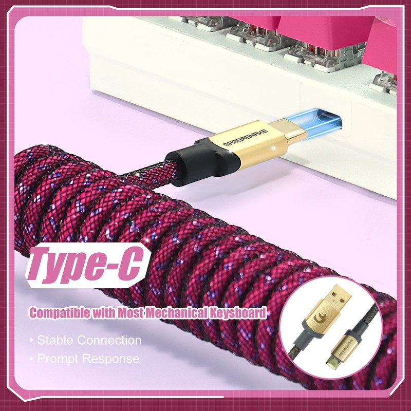 C03 Custom Coiled USB C To A Cable Braided Nylon Aviator Mechanical KB Rose gallery