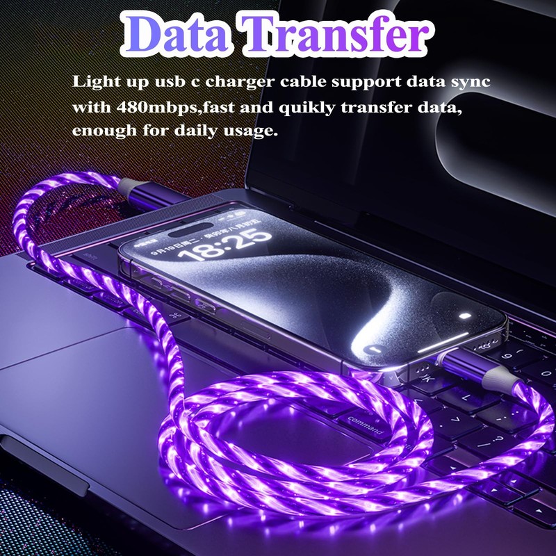 10FT USB C to USB C Cable, Starry Light up Type C Charger Cable for iPhone 17... gallery