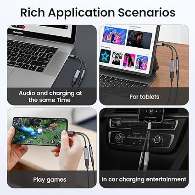 Samsung Galaxy S25 Headphone Adapter, USB C to AUX Mic Jack with PD 60W Gray LOT gallery