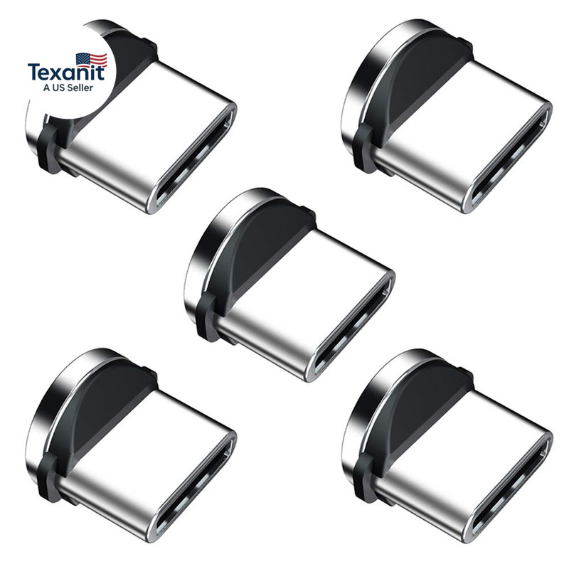 Magnetic Connector Tip Heads [5-Pack] USB C Adapter 360 Rotating Strong Phone Ca