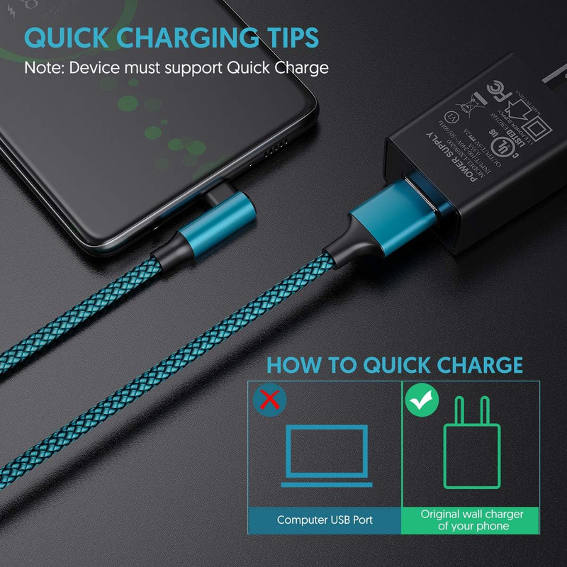 Type C Cable 90 Degrees Right Angle [3-Pack 10Ft] Nylon Braided USB a to USB C F gallery