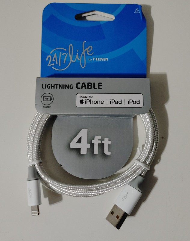 24/7 Life By 7-Eleven 4FT Lighyning Cable For iPhone, iPad & iPod/New