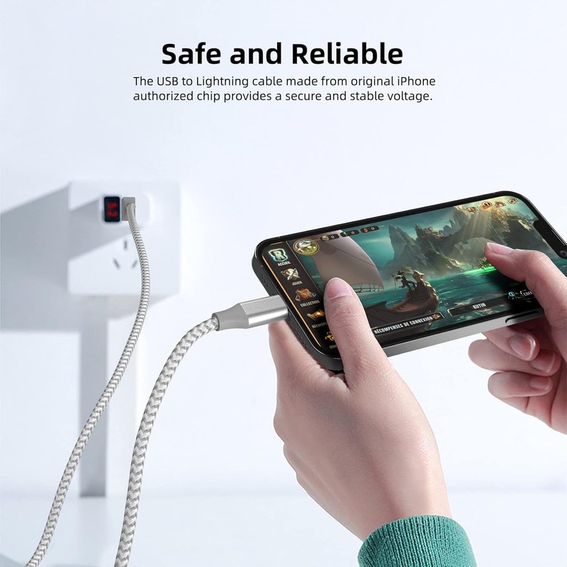 iPhone Charger 3 Pack 10 ft Apple MFi Certified Lightning Nylon Braided Cable... gallery