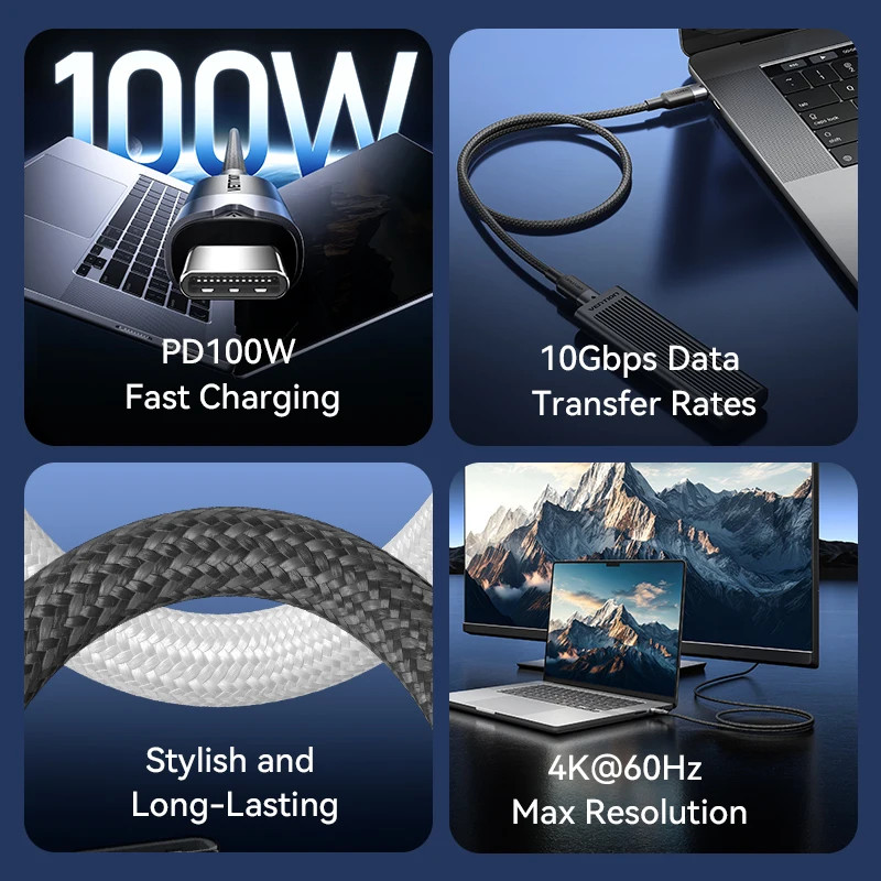 Vention 100W USB-C to USB-C Cable 10Gbps PD 4.0 Fast Charging Data Cord 5A gallery