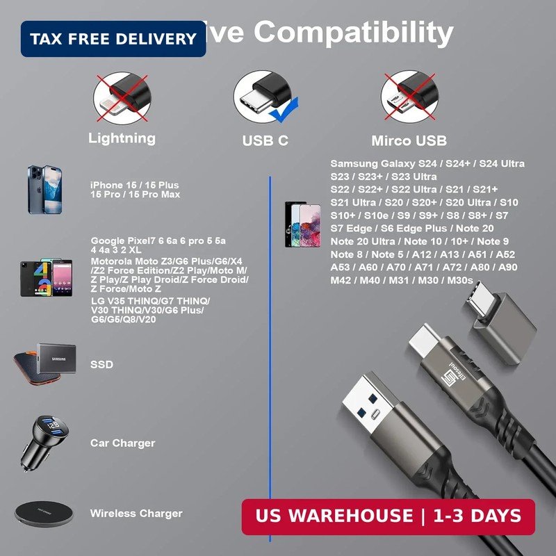 USB C Cable 3.3ft, USB-A to USB-C Cable USB 3.1 USB 3.2 Gen2 10Gbps Data Charger gallery
