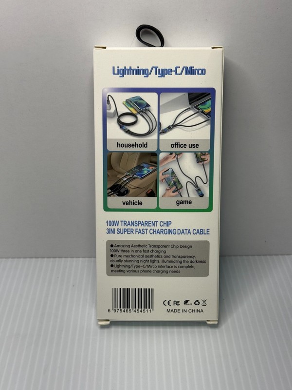 3 in 1 100w Fast Charging Data Cable USB 2.0, USB-C, Micro USB NB3 gallery
