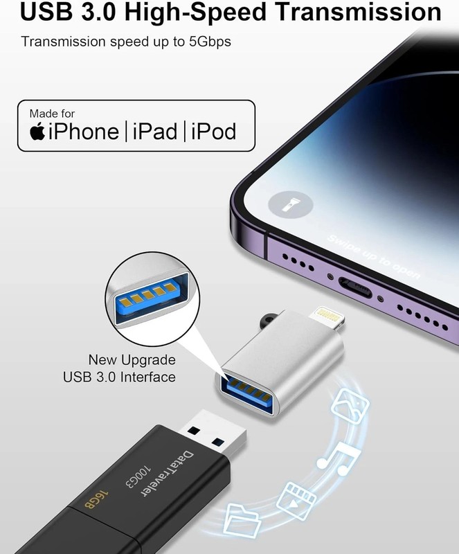 Lightning Male to USB Female Adapter, USB to iPhone OTG Dongle Adapter, 2-Pack U gallery